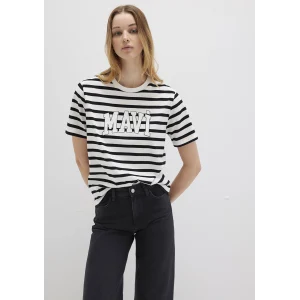 Mavi 1611360-84041 Mavi Logo Baskılı Siyah Çizgili Tişört