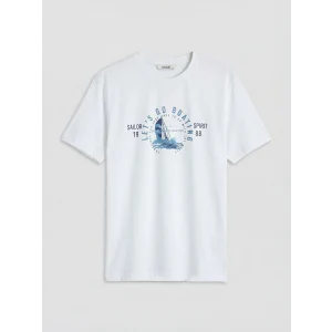 XSIDE Beyaz Bisiklet Yaka Baskılı Penye Erkek Tişört