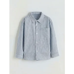 LCW Kids Mavi Çizgili Keten Karışımlı Erkek Çocuk Gömlek
