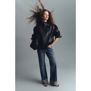 Defacto G8852AXNM34 Mavi %100 Pamuk Straıght Wıde Yüksek Bel Jean Pantolon