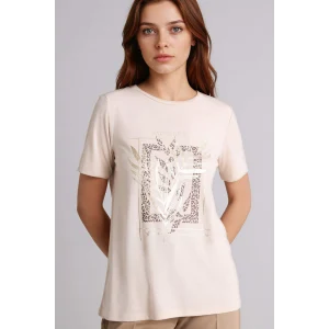 Defacto H1455AXER37 Ekru Regular Fıt Bisiklet Yaka Hayvan Desenli Kısa Kollu Tişört