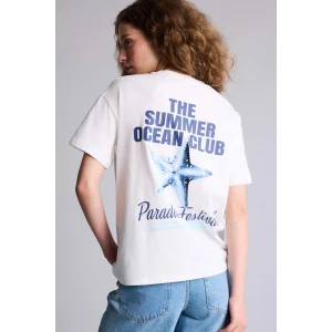 Defacto G9005AXWT32 Beyaz Oversıze Sırt Baskılı Tişört