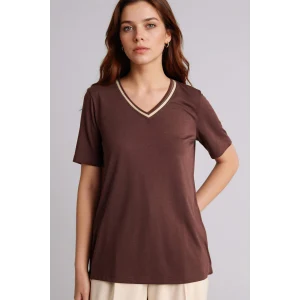 Defacto F2770AXBN320 Kahve Regular Fıt V Yaka Kısa Kollu Tişört