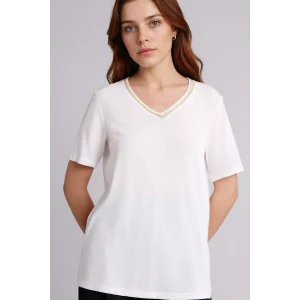 Defacto F2770AXER105 Ekru Regular Fıt V Yaka Kısa Kollu Tişört