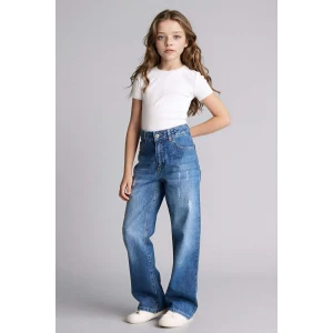 Defacto G9536A8NM29 Yeşil Straıght Wıde Jean Pantolon Kız Çocuk