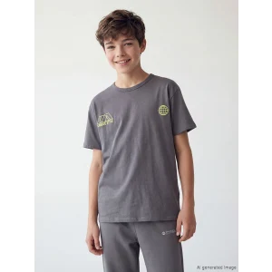 LCW Kids Gri Bisiklet Yaka Baskılı Erkek Çocuk Tişört