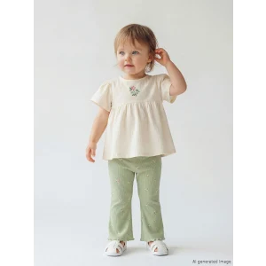 LCW baby Bej Çiçek Desenli Kız Bebek Bluz ve Tayt