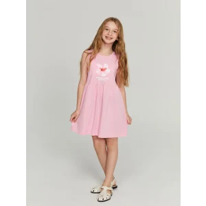 LCW Kids Pembe Bisiklet Yaka Çiçekli Kız Çocuk Elbise