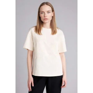 Defacto G9263AXER105 Ekru Relax Fıt Desenli Penye Tişört