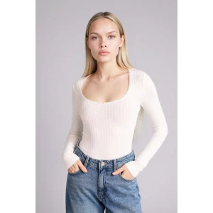 Defacto G9722AXWT32 Beyaz Fıtted U Yaka Uzun Kollu Tişört