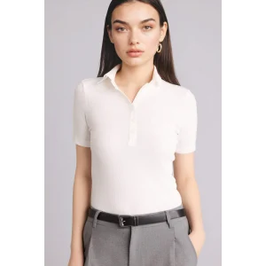 Defacto C6249AXWT32 Beyaz Slım Fıt Polo Yaka Fitilli Kaşkorse Tişört