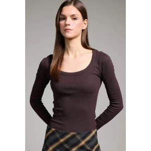 Defacto G8479AXBN340 Kahve Slım Fıt Yuvarlak Yaka Basıc Düz Fitilli Kaşkorse Uzun Kollu Tişört