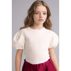Defacto G7592A8ER105 Ekru Fitilli Kaşkorse Balon Kollu Tişört Kız Çocuk
