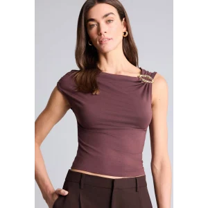 Defacto H1586AXBN334 Kahve Slım Fıt Kayık Yaka Kısa Kollu Tişört