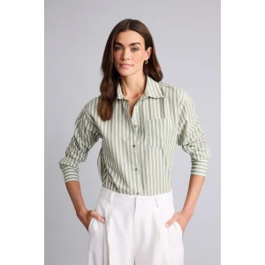 Defacto H1476AXKH461 Haki Oversıze Gömlek Yaka Çizgili Poplin Uzun Kollu Gömlek