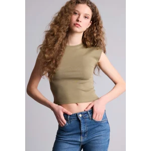 Defacto H1129AXKH436 Haki Fıtted Ribana Tişört