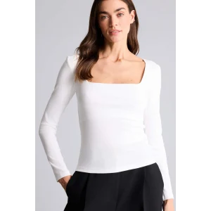 Defacto G8527AXER105 Ekru Slım Fıt Kare Yaka Basıc Düz Modal Uzun Kollu Tişört