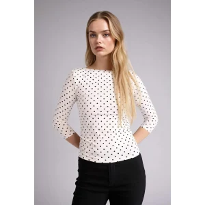 Defacto G9707AXWT32 Beyaz Puantiyeli Fıtted Kayık Yaka Bluz