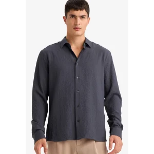 Defacto D7246AXGR499 Gri Modern Fıt Polo Yaka Dokuma Uzun Kollu Gömlek