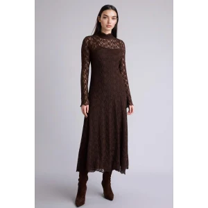 Defacto H0605AXBN45 Kahve A Kesim Dantel Midi Elbise