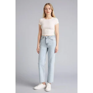 Defacto F2150AXNM39 Mavi Afra x Defacto Comfort Straıght Yüksek Bel  Jean Yıkamalı Pantolon