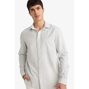 Defacto D6101AXKH422 Haki %100 Pamuk Çizgili Gömlek