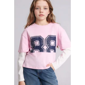 Defacto G8643A8PN171 Pembe Desenli Penye Tişört Kız Çocuk