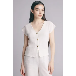 Defacto H0561AXER105 Ekru Regular Fıt V Yaka Kısa Kollu Tişört