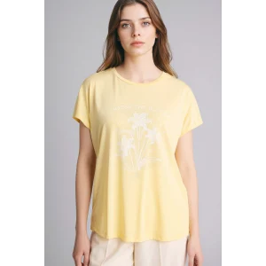 Defacto G9258AXYL507 Sarı Bisiklet Yaka Çiçekli Kısa Kollu Tişört