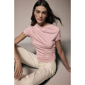 Defacto E7016AXPN186 Pembe Slım Fıt Kayık Yaka Tişört