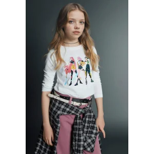 Defacto H3838A8ER105 Ekru Kpop - Demon Hunters Slım Fıt Tişört Kız Çocuk