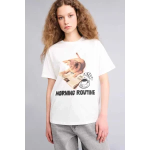 Defacto G9619AXWT32 Beyaz Oversıze Baskılı Tişört