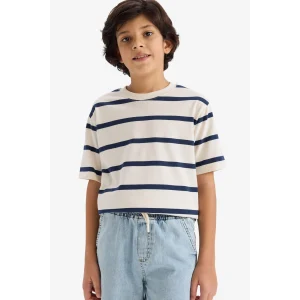 Defacto D7864A8IN245 İndigo Çizgili Tişört Erkek Çocuk