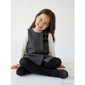 LCW Kids Antrasit Bisiklet Yaka Kız Çocuk Taşlı Elbise ve Tişört