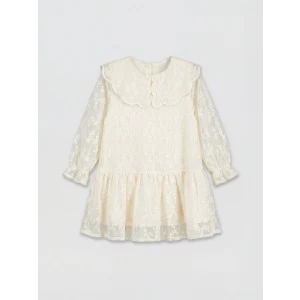 LCW Kids Ekru Bebe Yaka Çiçekli Kız Çocuk Dantel Elbise