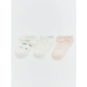 LCW Kids Ekru Desenli Kız Bebek Patik Çorap 3lü