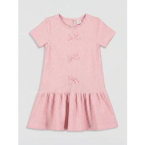 LCW Kids Pembe Bisiklet Yaka Fiyonk Detaylı Kız Çocuk Elbise