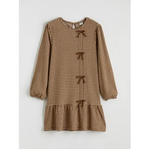 LCW Kids Ekru Fiyonk Detaylı Ekose Kız Çocuk Elbise