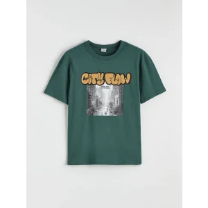 LCW Kids Yeşil Bisiklet Yaka Baskılı Erkek Çocuk Tişört