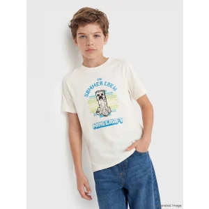 LCW Kids Ekru Bisiklet Yaka Minecraft Baskılı Erkek Çocuk Tişört