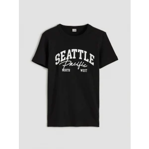 LCW Kids Siyah Bisiklet Yaka Baskılı Erkek Çocuk Tişört