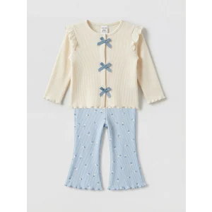 LCW baby Ekru Fiyonklu Kız Bebek Tişört ve Tayt