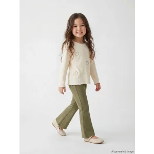 LCW Kids Ekru Kalp Baskılı Kız Çocuk Bluz ve Tayt Pantolon