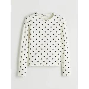 LCW Kids Ekru Bisiklet Yaka Puantiyeli Kız Çocuk Tişört