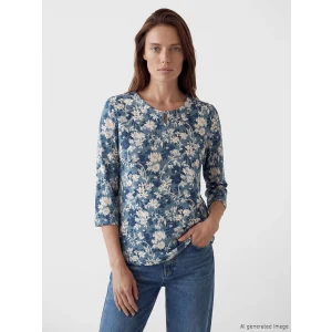 LCW Grace Mavi Bisiklet Yaka Çiçekli Bluz