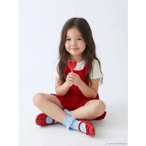 LCW Kids Kırmızı Kız Çocuk Şortlu Salopet ve Tişört