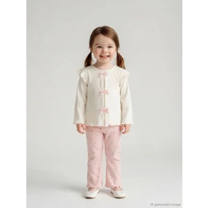 LCW baby Ekru Fiyonklu Kız Bebek Tişört ve Tayt