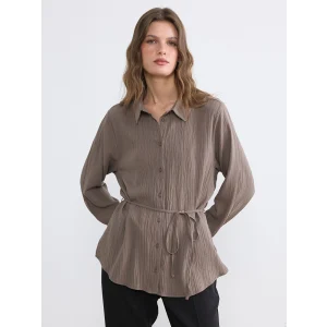 LCW EVERYDAY Kahverengi Kuşaklı Kadın Gofre Gömlek