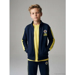 LCW Kids Lacivert Dik Yaka Fenerbahçe Baskılı Erkek Çocuk Fermuarlı Sweatshirt