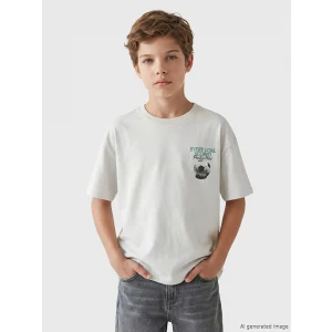 LCW Kids Bej Bisiklet Yaka Baskılı Erkek Çocuk Tişört